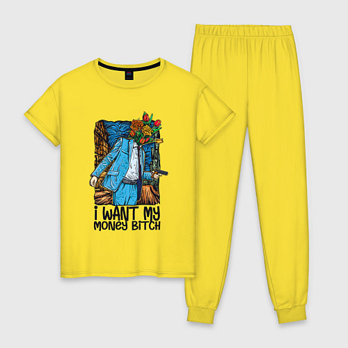 Женская пижама Отдай мне деньги сучка - букет / Желтый – фото 1
