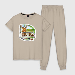 Пижама хлопковая женская Deer hunting, цвет: миндальный