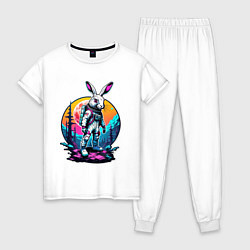 Женская пижама Неоновый заяц астронавт в космосе