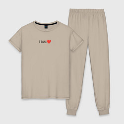 Пижама хлопковая женская BTS Hobi jhope, цвет: миндальный
