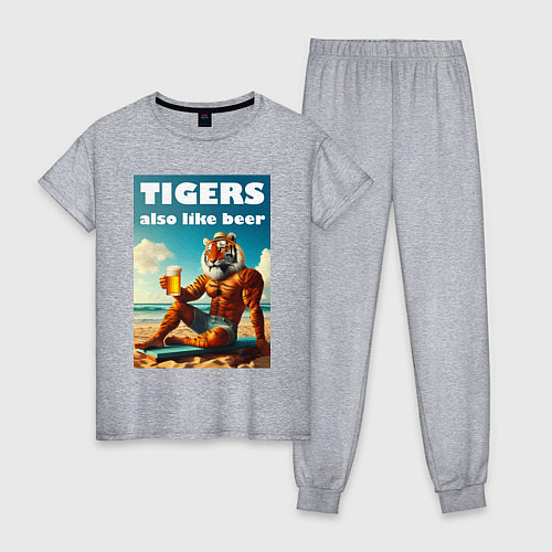 Женская пижама Тигры тоже любят пиво - нейроарт / Меланж – фото 1
