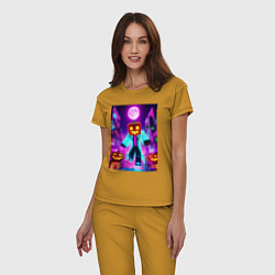 Пижама хлопковая женская Neon halloween and Minecraft - collaboration, цвет: горчичный — фото 2