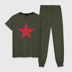 Пижама хлопковая женская Red star symbol, цвет: меланж-хаки