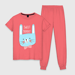 Пижама хлопковая женская Sweet bunny, цвет: коралловый