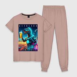 Женская пижама Дино с кружкой пива в Мегаполисе - нейроарт