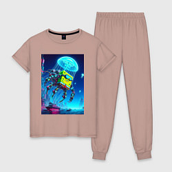 Женская пижама Краб Губка Боб в мегаполисе - киберпанк