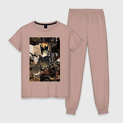 Пижама хлопковая женская Шахматы коллаж, цвет: пыльно-розовый