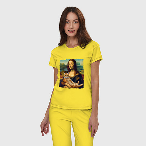Женская пижама Мона Лиза с рыжим котом / Желтый – фото 3