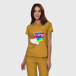 Пижама хлопковая женская Rainbow Vibes, цвет: горчичный — фото 2