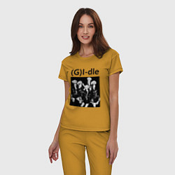 Пижама хлопковая женская G I-dle группа в стиле империи, цвет: горчичный — фото 2