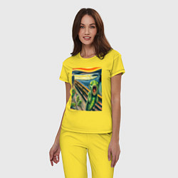 Пижама хлопковая женская Кузнечик кричит на картине Эдварда Мунка - мем иск, цвет: желтый — фото 2
