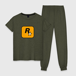 Пижама хлопковая женская Rockstar logo, цвет: меланж-хаки