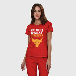 Пижама хлопковая женская Blood sweet respect logo, цвет: красный — фото 2