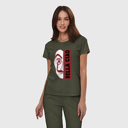 Пижама хлопковая женская Bella ciao - money heist, цвет: меланж-хаки — фото 2