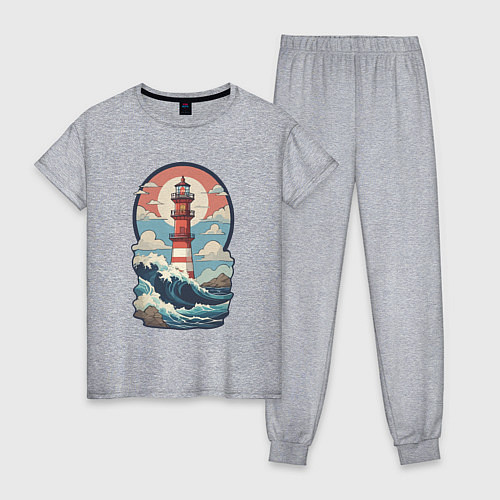Женская пижама Маяк в море и волны / Меланж – фото 1