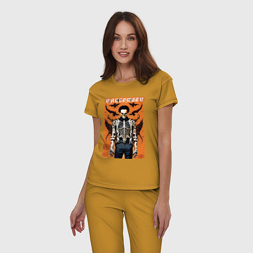 Женская пижама Cool skeleton - halloween poster / Горчичный – фото 3