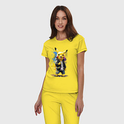 Пижама хлопковая женская Cool Pikachu - watercolor sketch, цвет: желтый — фото 2
