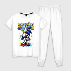 Пижама хлопковая женская Ёжик Соник - эскиз с логотипом, цвет: белый