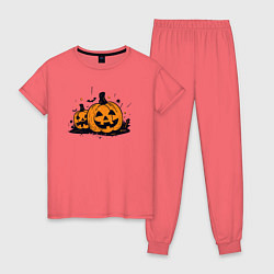 Пижама хлопковая женская Pumpkins, цвет: коралловый