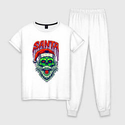 Пижама хлопковая женская Dead zombie Santa, цвет: белый