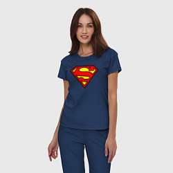 Пижама хлопковая женская Superman logo, цвет: тёмно-синий — фото 2