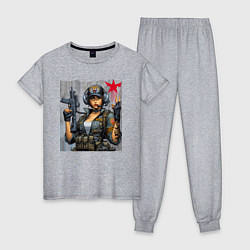 Пижама хлопковая женская Cool military girl - graffiti, цвет: меланж