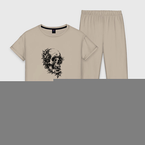 Женская пижама Череп с кленовыми листьями / Миндальный – фото 1