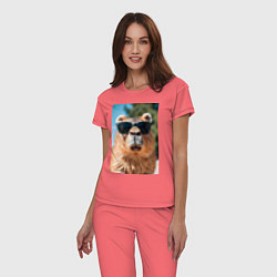 Пижама хлопковая женская Модная капибара в очках, цвет: коралловый — фото 2