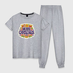 Пижама хлопковая женская Merry christmas, цвет: меланж