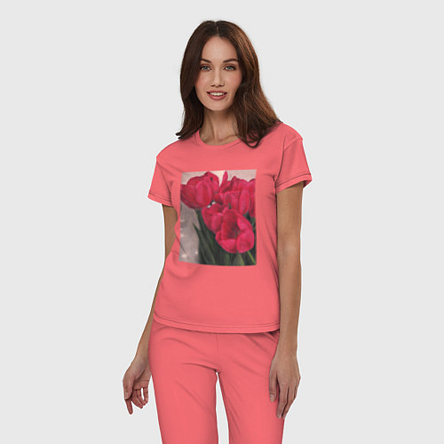 Женская пижама Тюльпаны красные / Коралловый – фото 3