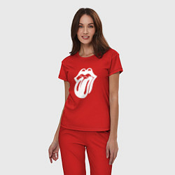 Пижама хлопковая женская Rolling Stones - white logo, цвет: красный — фото 2