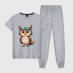 Пижама хлопковая женская Сова геймер, цвет: меланж