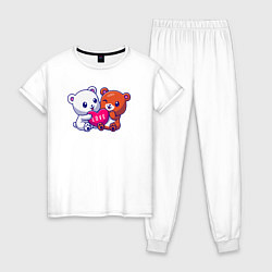 Пижама хлопковая женская Teddy love, цвет: белый