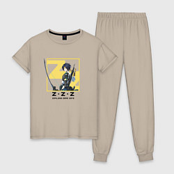 Пижама хлопковая женская Асаба Харумаса - Zenless Zone Zero, цвет: миндальный
