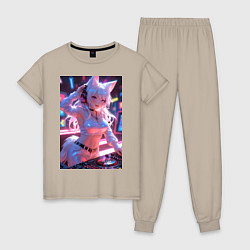 Пижама хлопковая женская Лиса диджей в клубе, цвет: миндальный