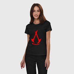 Пижама хлопковая женская Assassins creed - shadows logotype, цвет: черный — фото 2