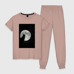 Пижама хлопковая женская Кот при луне, цвет: пыльно-розовый
