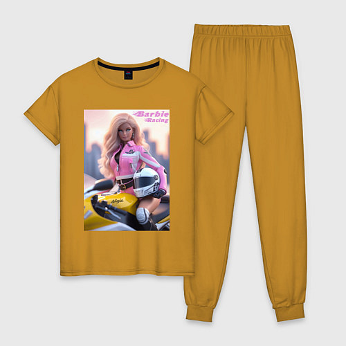 Женская пижама Barbie racing - Kawasaki Ninja / Горчичный – фото 1