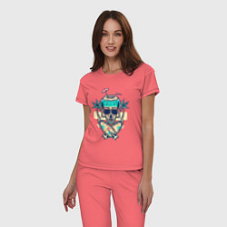 Пижама хлопковая женская Skull summer, цвет: коралловый — фото 2
