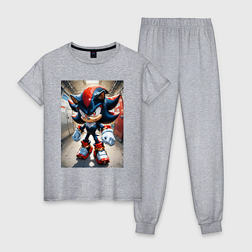 Женская пижама Ежик Шедоу стоит в коридоре / Меланж – фото 1