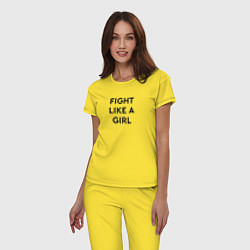 Пижама хлопковая женская Fight like a girl, цвет: желтый — фото 2