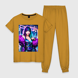 Пижама хлопковая женская Девушка поп идол в мехах, цвет: горчичный