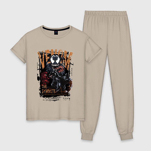 Женская пижама Веном черный симбиот / Миндальный – фото 1