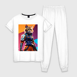 Пижама хлопковая женская Ультразверьки кошка, цвет: белый