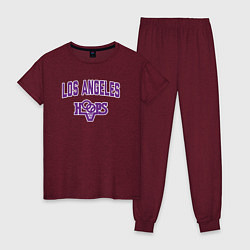 Пижама хлопковая женская Los Angeles hoops, цвет: меланж-бордовый