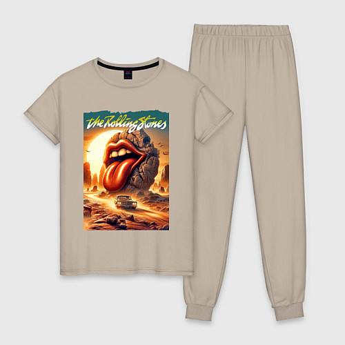 Женская пижама Rolling Stones - stylization of the logo / Миндальный – фото 1