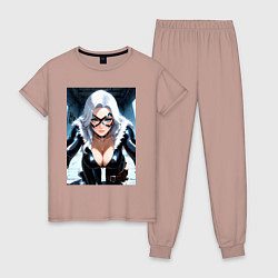 Пижама хлопковая женская Черная кошка Фелиция Харди, цвет: пыльно-розовый