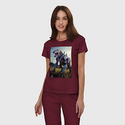 Пижама хлопковая женская Робот в стиле Horizon, цвет: меланж-бордовый — фото 2