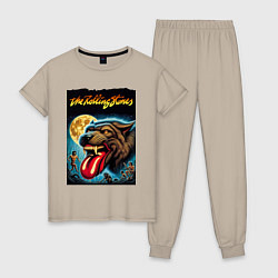 Пижама хлопковая женская The Rolling Stones - the beginning, цвет: миндальный