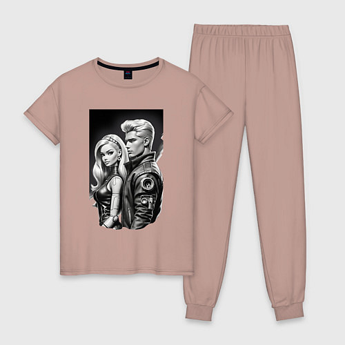 Женская пижама Барби и Кен - киберпанк эскиз / Пыльно-розовый – фото 1
